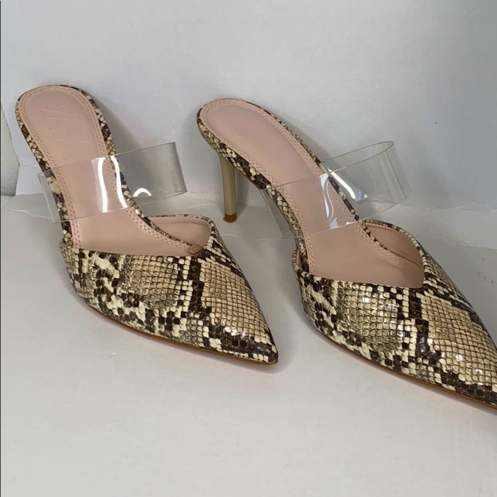 Zara mini stub slide Heels in Snake print
